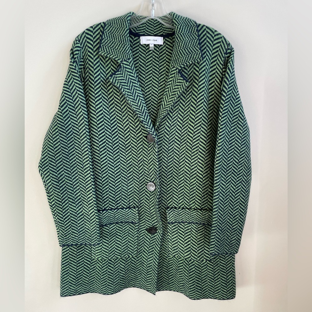 ANTHROPOLOGIE John + Jenn Green/Navy Herringbone Blazer